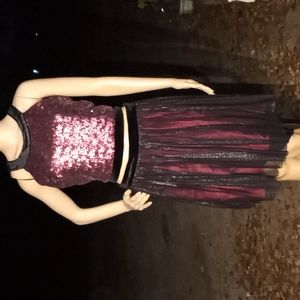 NWOT jrs. "Ob•Sess" 2 pc. Shimmering maroon top/skirt